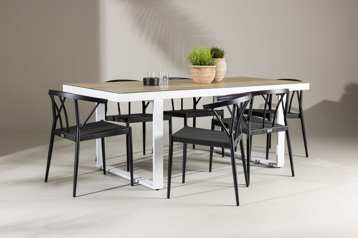 Dining Chair 6-pack Black + Rectangular Dining Table 90 x 200 White