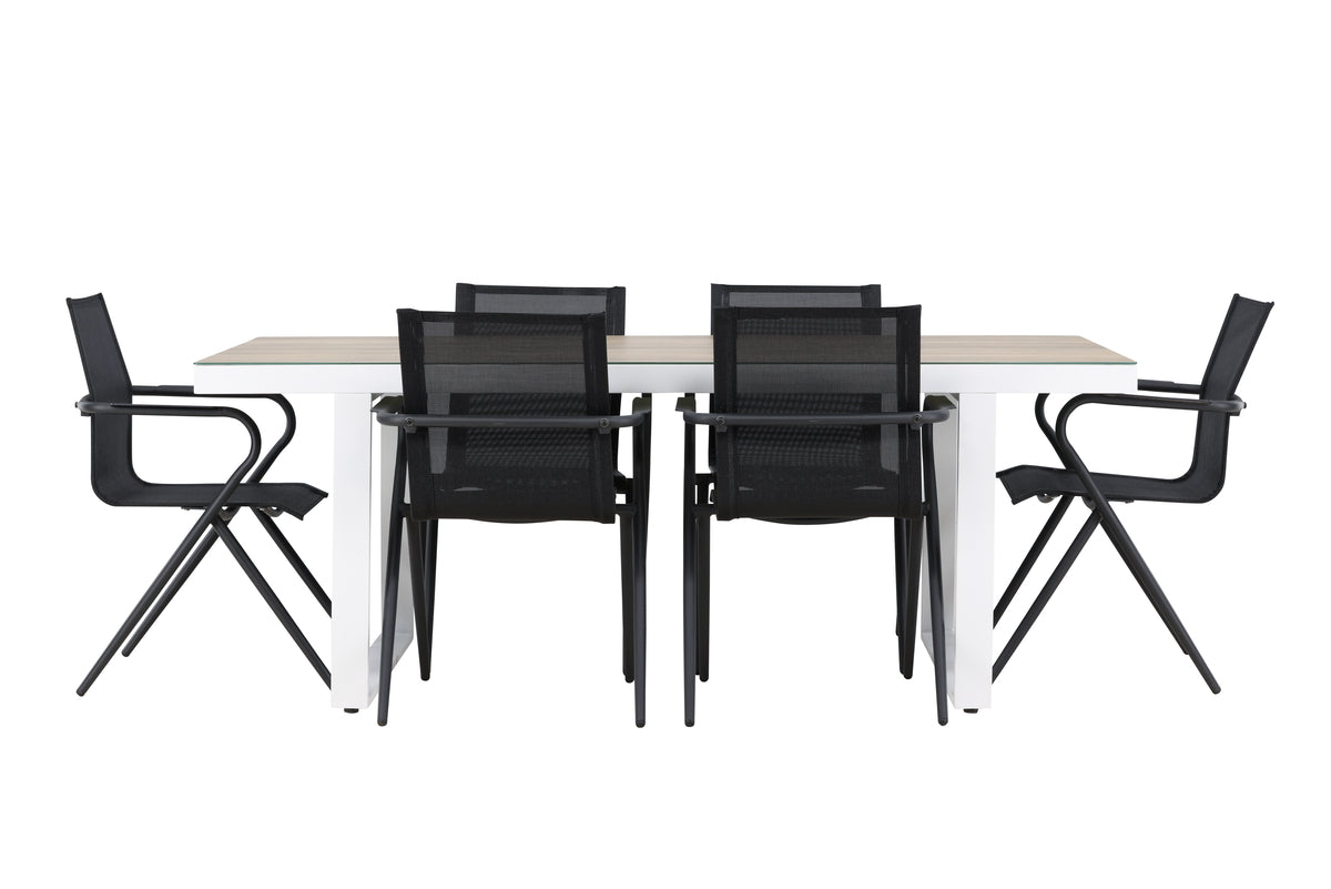 Dining Chair 6-pack Black + Rectangular Dining Table 90 x 200 White