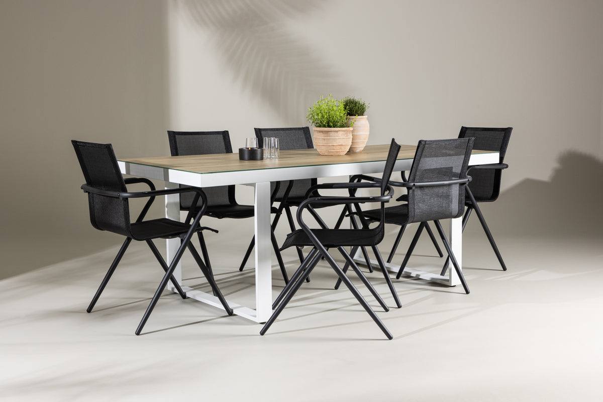 Dining Chair 6-pack Black + Rectangular Dining Table 90 x 200 White