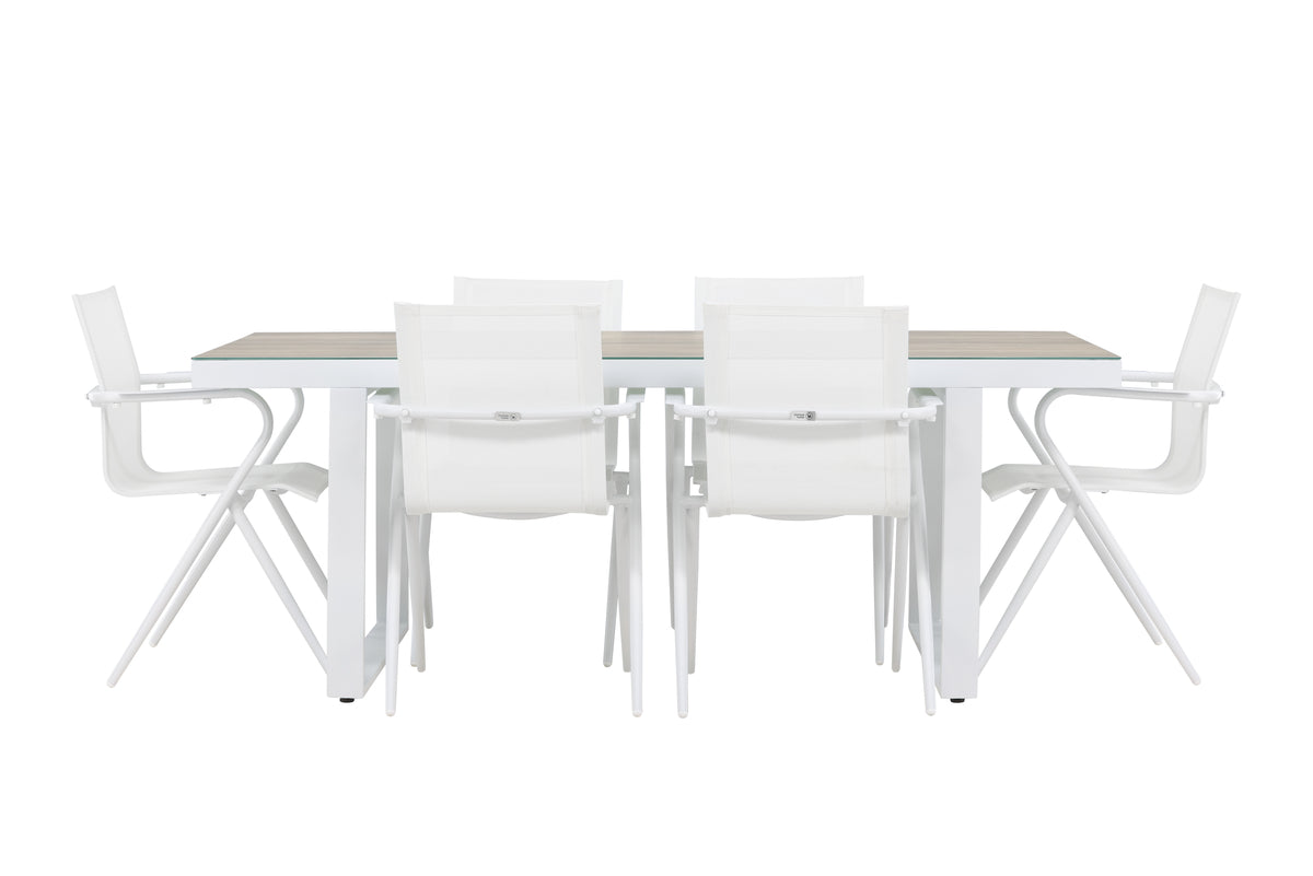 Dining Chair 6-pack White + Rectangular Dining Table 90 x 200 White
