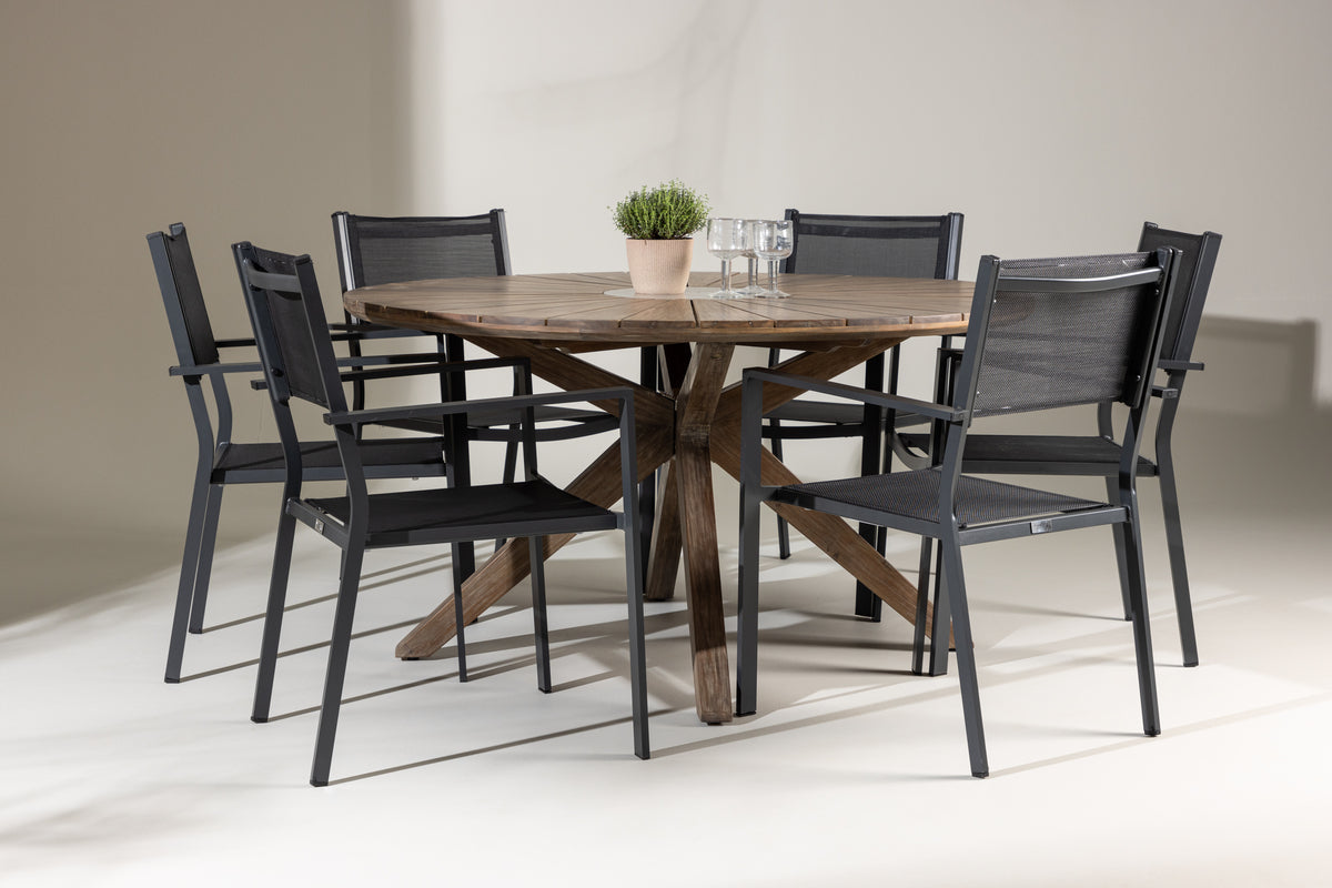 Dining Chair 2-pack Black + Round Dining Table ø140 Brown