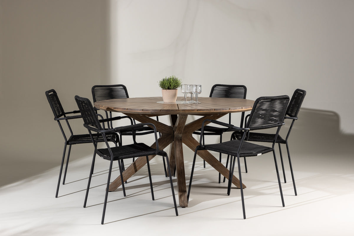 Dining Chair 2-pack Black + Round Dining Table ø140 Brown