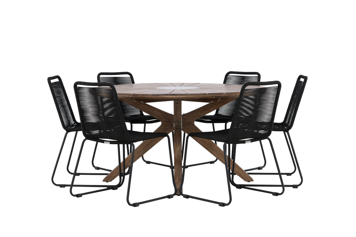 Dining Chair 2-pack Black + Round Dining Table ø140 Brown