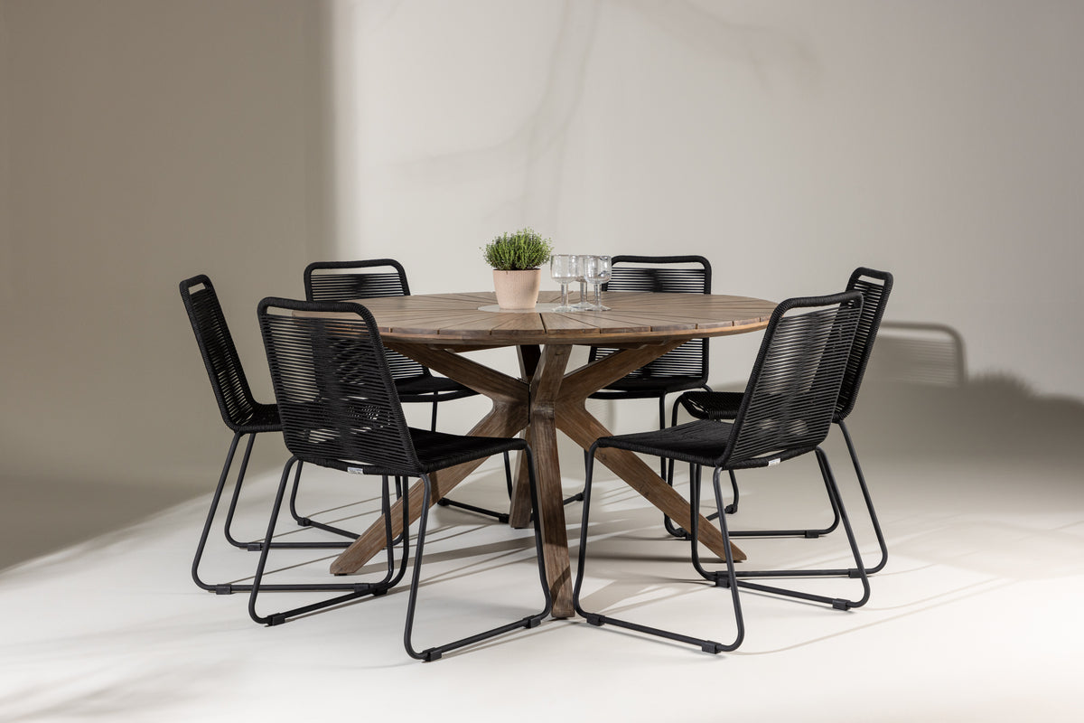 Dining Chair 2-pack Black + Round Dining Table ø140 Brown