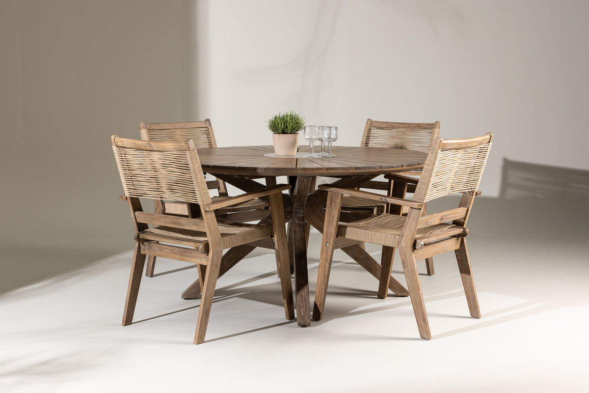 Round Dining Table ø140 Brown + Dining Chair 2-pack Brown