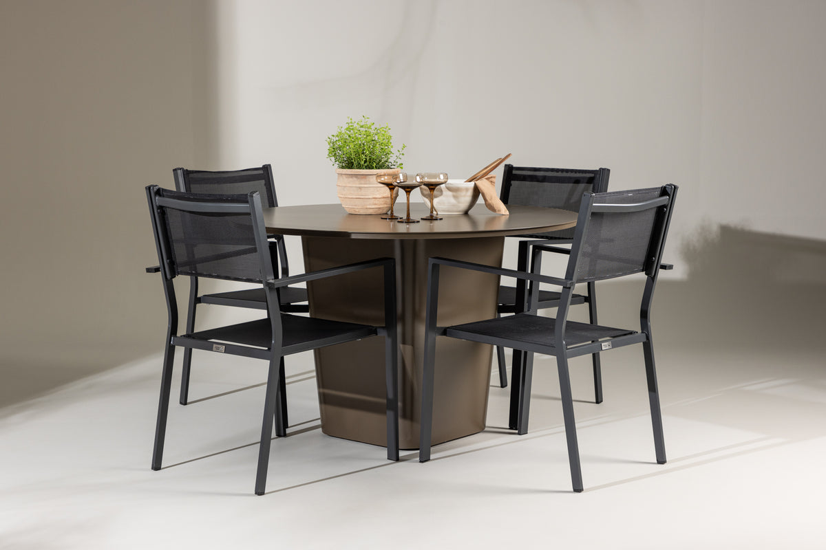 Dining Chair 2-pack Black + Round Dining Table ø120 Brown