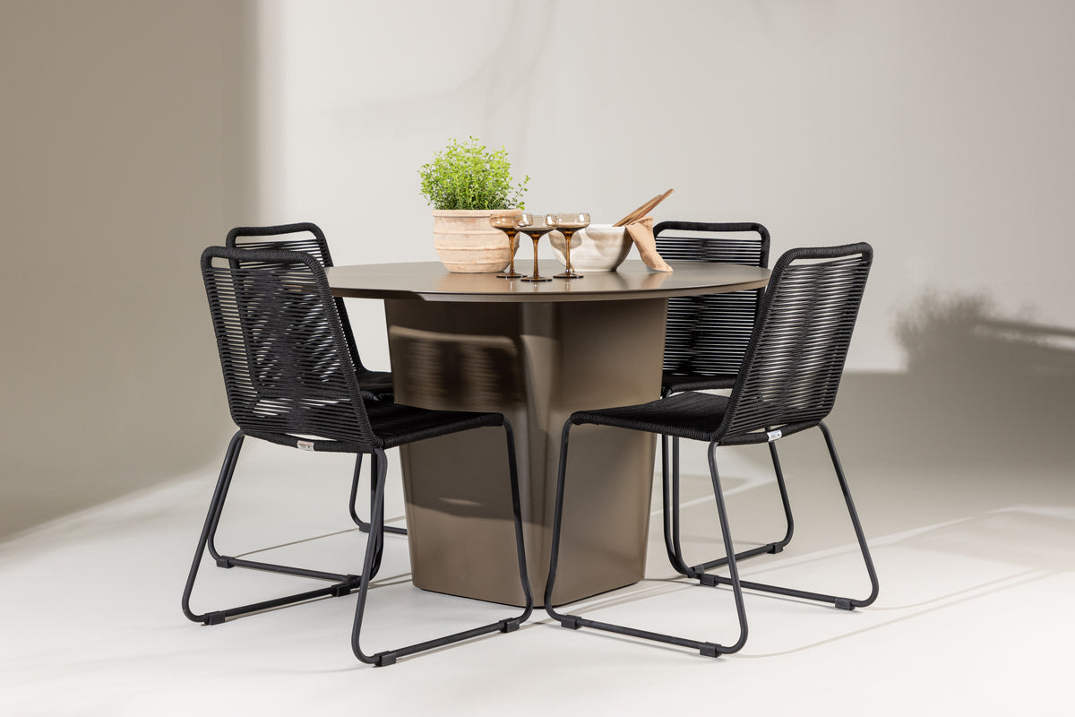 Dining Chair 2-pack Black + Round Dining Table ø120 Brown