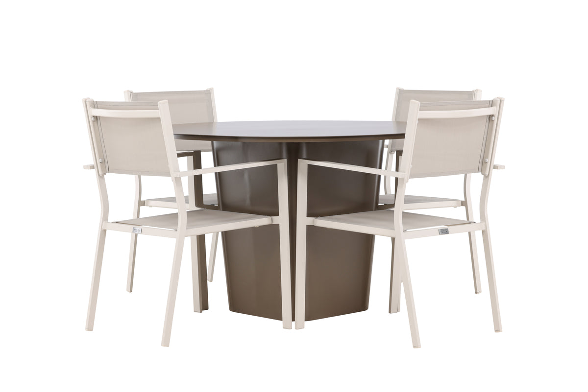 Dining Chair 2-pack Beige + Round Dining Table ø120 Brown