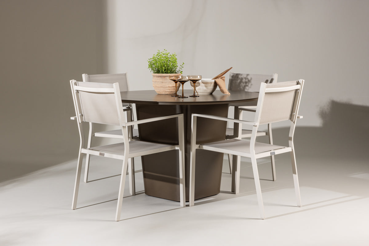Dining Chair 2-pack Beige + Round Dining Table ø120 Brown