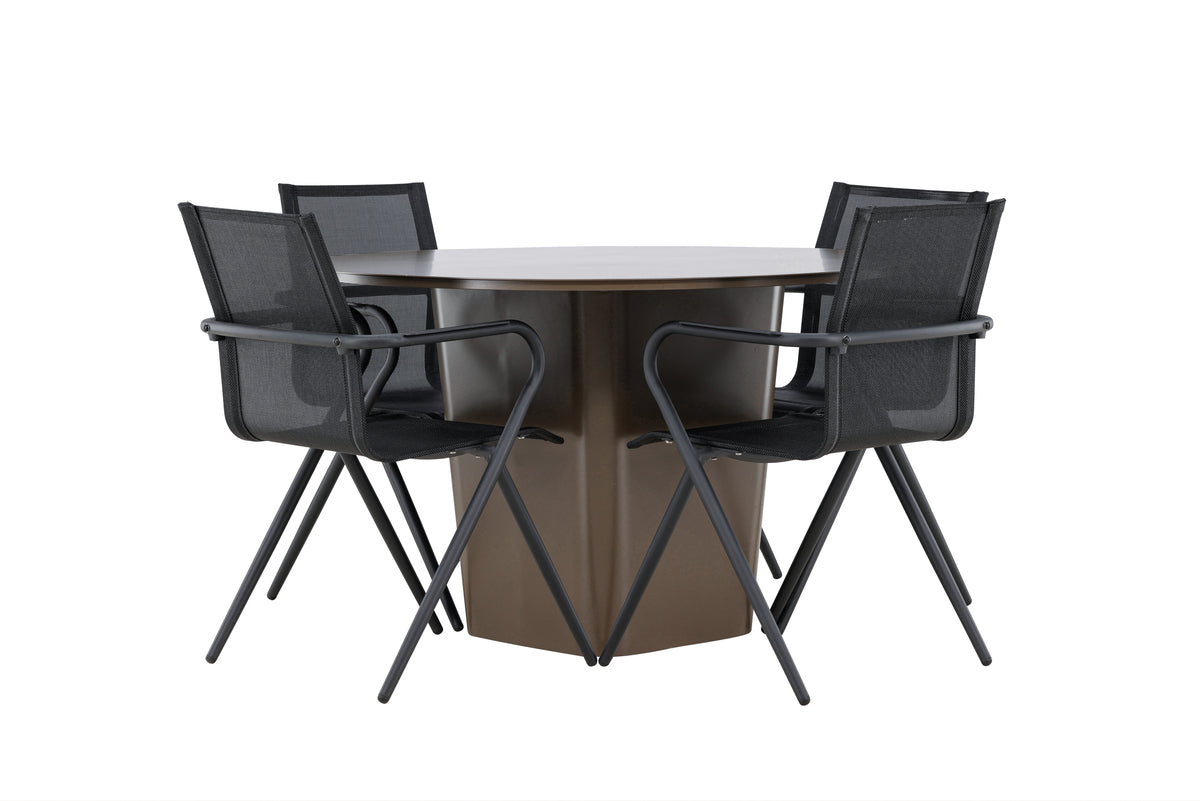 Dining Chair 6-pack Black + Round Dining Table ø120 Brown