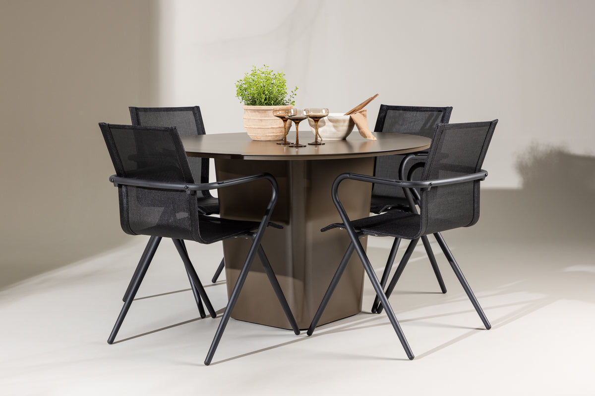 Dining Chair 6-pack Black + Round Dining Table ø120 Brown