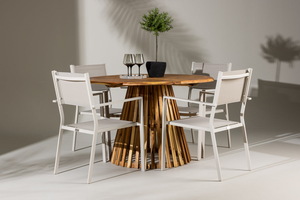 Dining Chair 2-pack Beige + Round Dining Table ø120 Nature