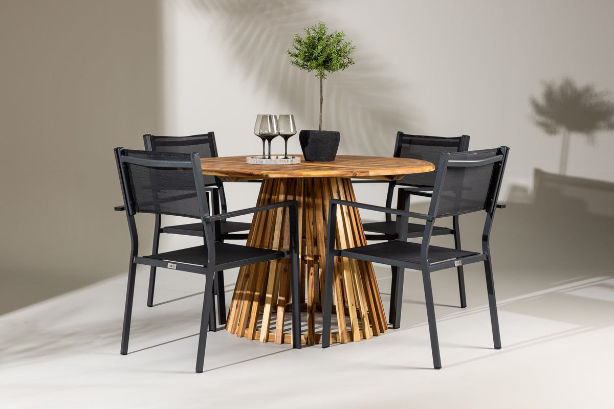 Dining Chair 2-pack Black + Round Dining Table ø120 Nature