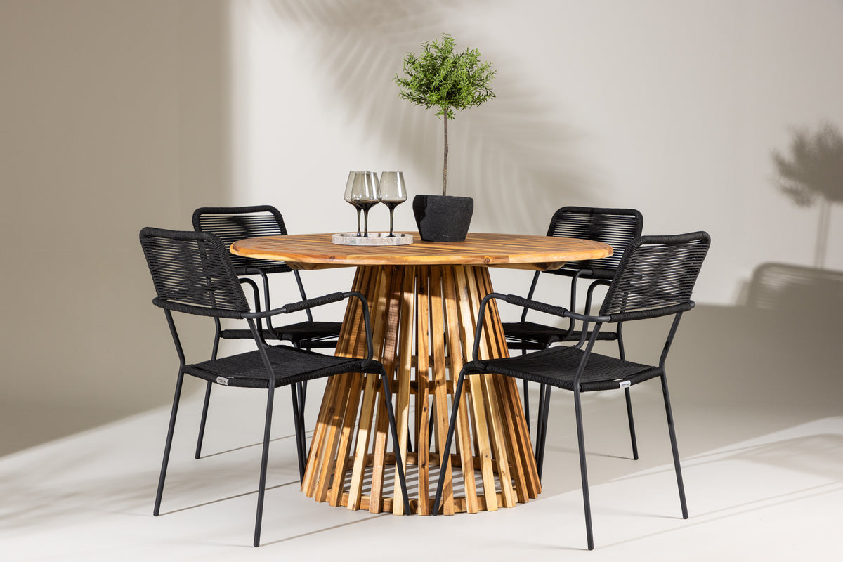 Dining Chair 2-pack Black + Round Dining Table ø120 Nature