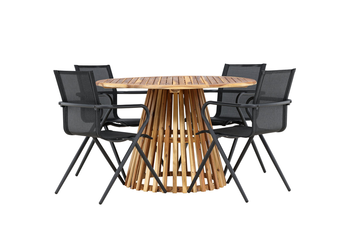 Dining Chair 6-pack Black + Round Dining Table ø120 Nature