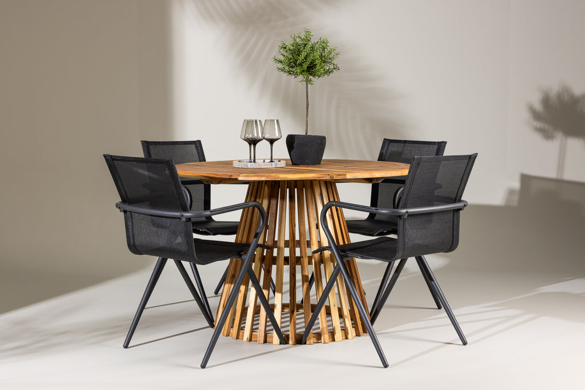 Dining Chair 6-pack Black + Round Dining Table ø120 Nature