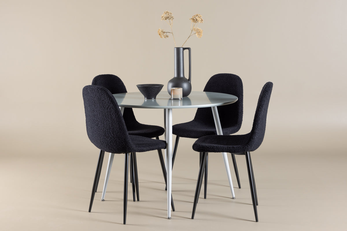 Dining Chair 2-pack Black + Round Dining Table ø100 Grey
