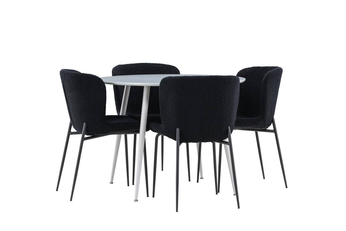 Round Dining Table ø100 Grey + Dining Chair 2-pack Black