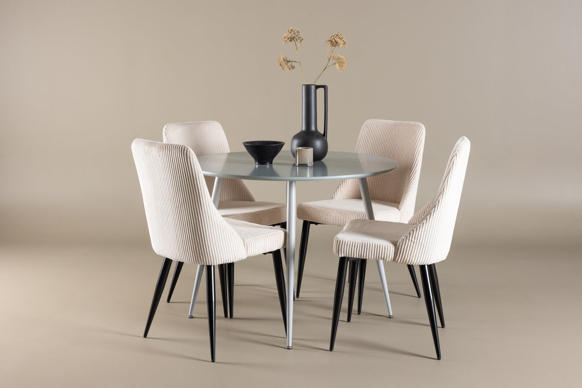 Round Dining Table ø100 Grey + Dining Chair 2-pack Beige