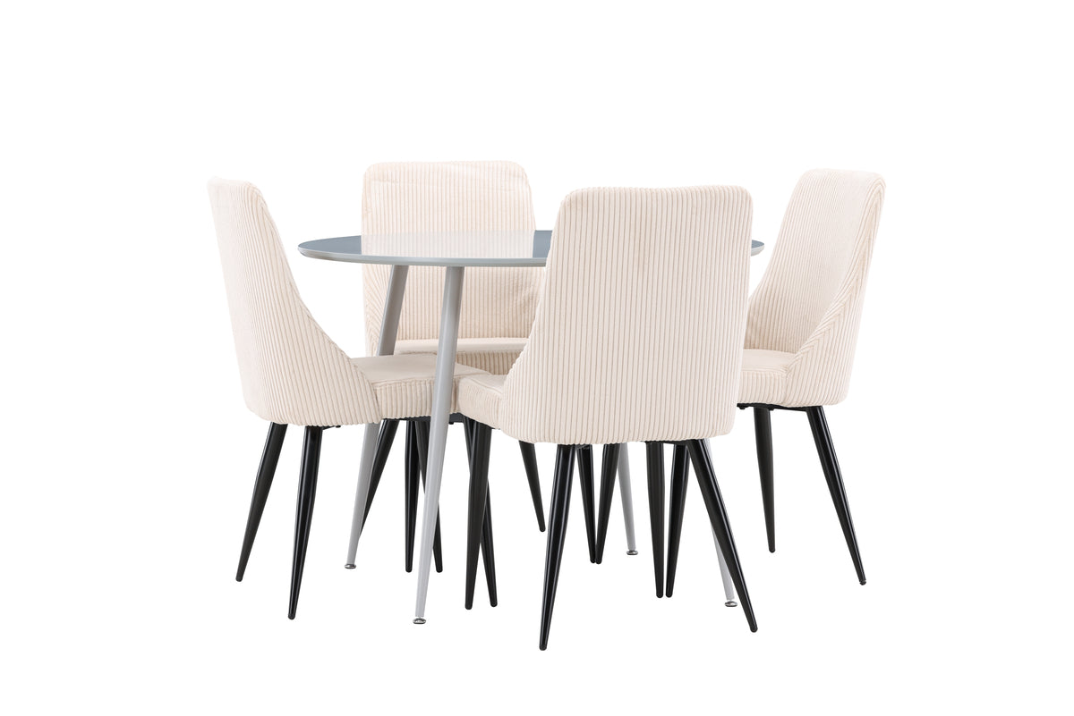 Round Dining Table ø100 Grey + Dining Chair 2-pack Beige