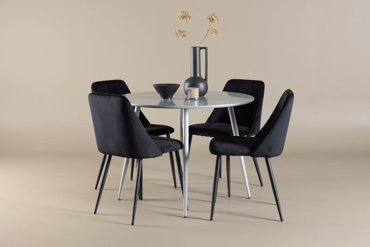 Dining Chair 2-pack Black + Round Dining Table ø100 Grey