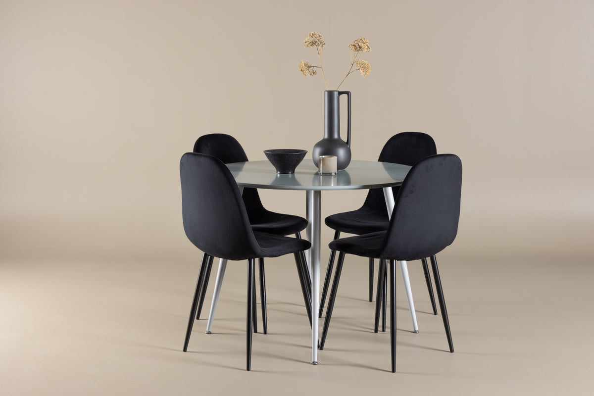 Dining Chair 2-pack Black + Round Dining Table ø100 Grey