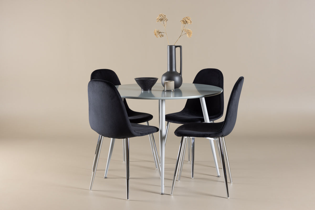 Dining Chair 2-pack Black + Round Dining Table ø100 Grey