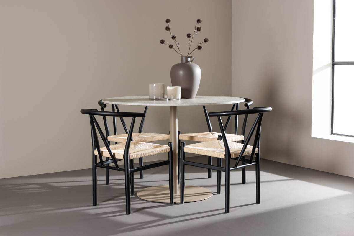 Dining Chair Black + Round Dining Table ø110 Beige