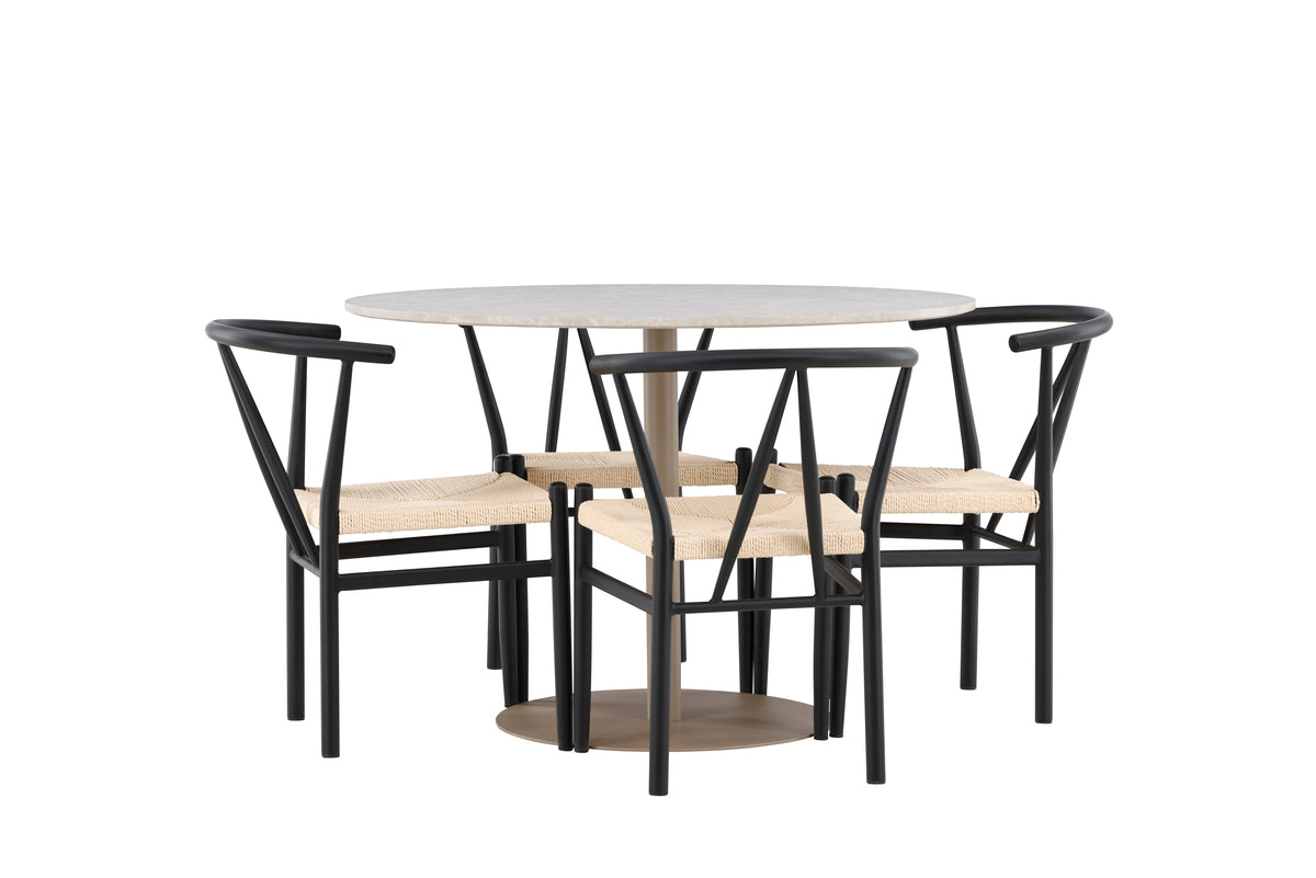Dining Chair Black + Round Dining Table ø110 Beige