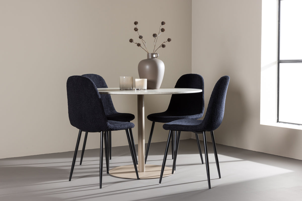 Dining Chair 2-pack Black + Round Dining Table ø110 Beige