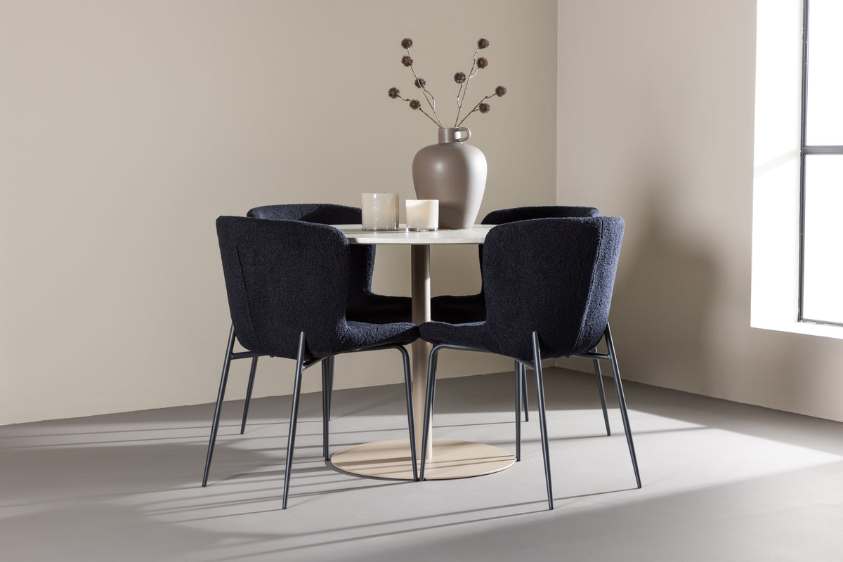 Dining Chair 2-pack Black + Round Dining Table ø110 Beige