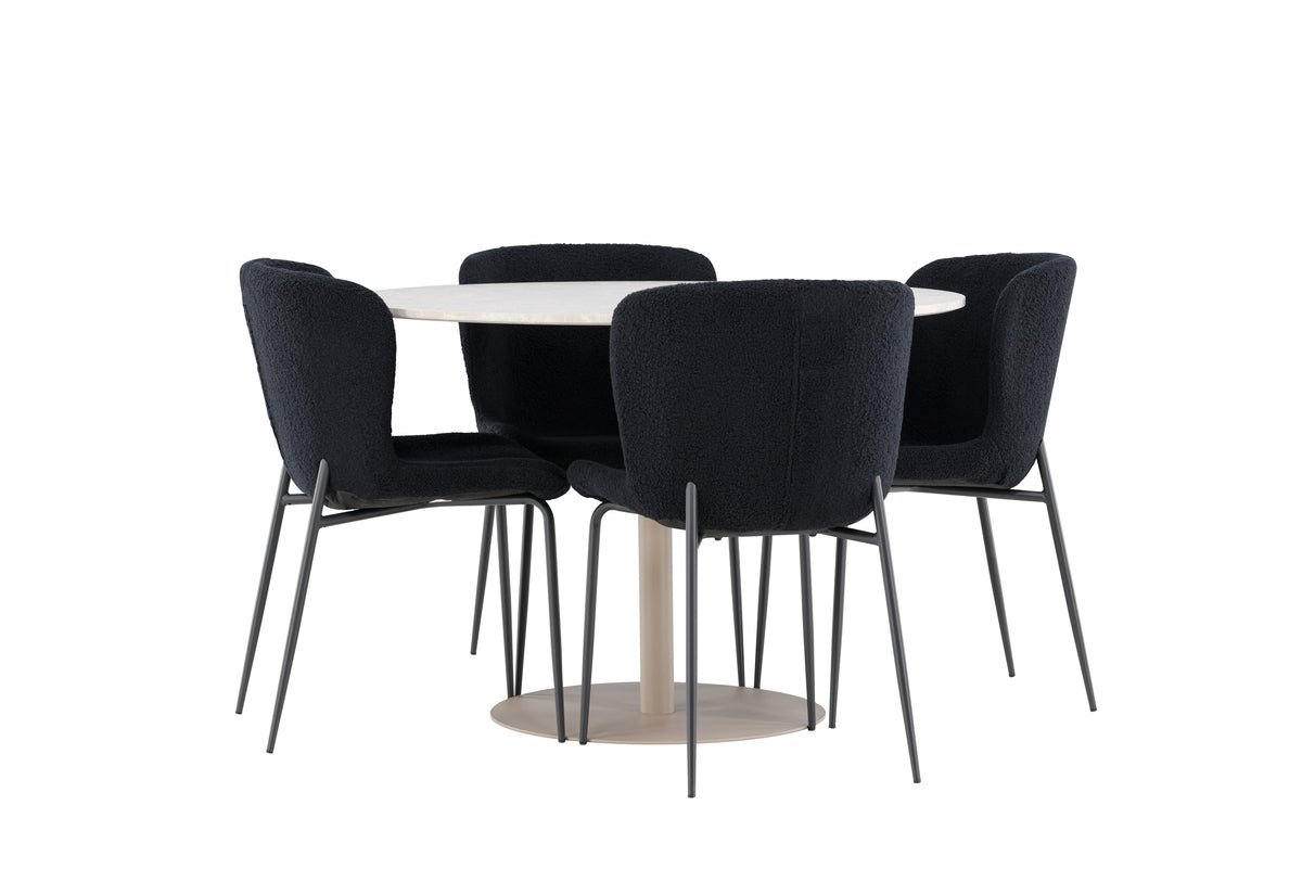 Dining Chair 2-pack Black + Round Dining Table ø110 Beige