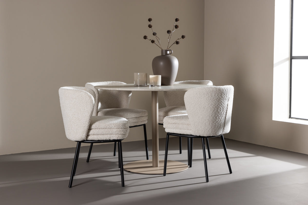 Dining Chair 2-pack White + Round Dining Table ø110 Beige