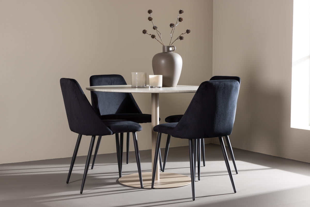 Dining Chair 2-pack Black + Round Dining Table ø110 Beige