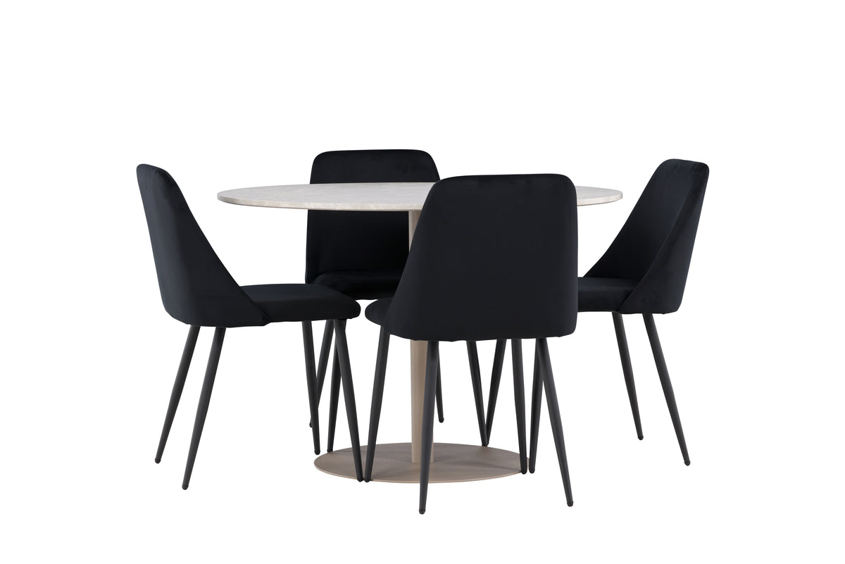 Dining Chair 2-pack Black + Round Dining Table ø110 Beige