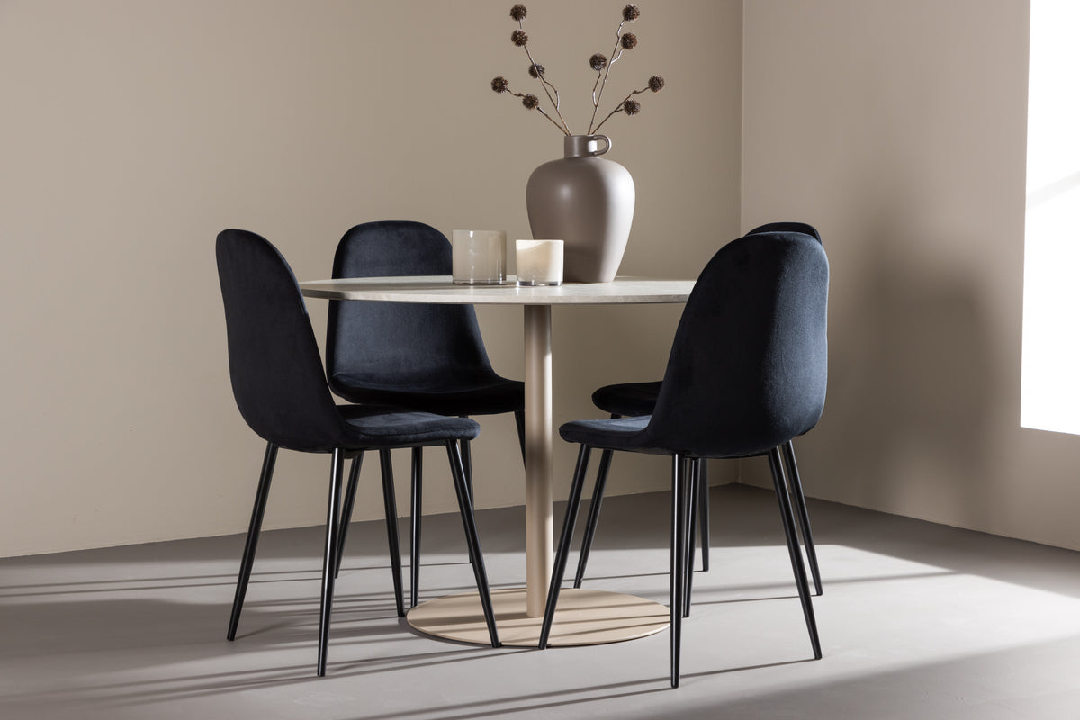 Dining Chair 2-pack Black + Round Dining Table ø110 Beige