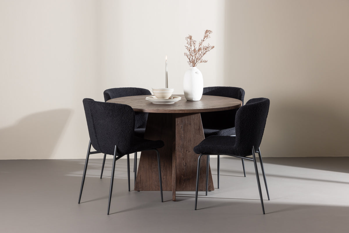 Round Dining Table ø110 Mocca + Dining Chair 2-pack Black