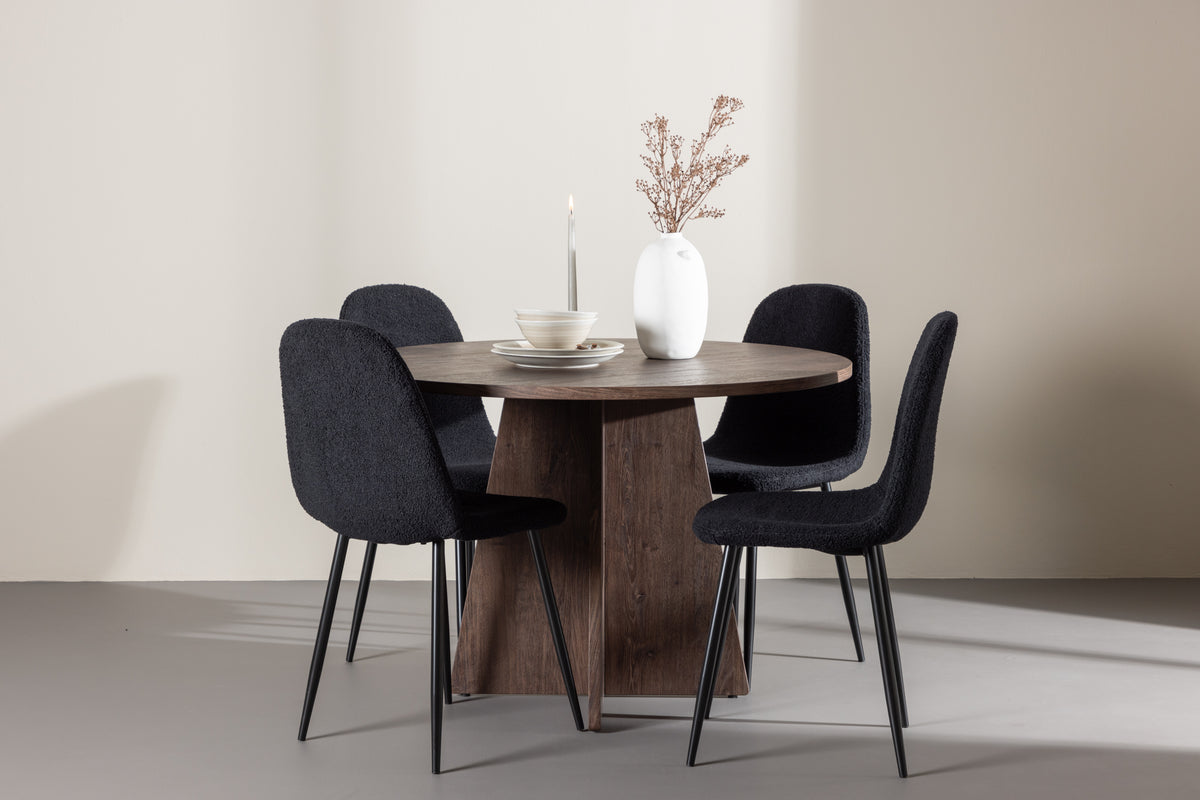 Dining Chair 2-pack Black + Round Dining Table ø110 Mocca