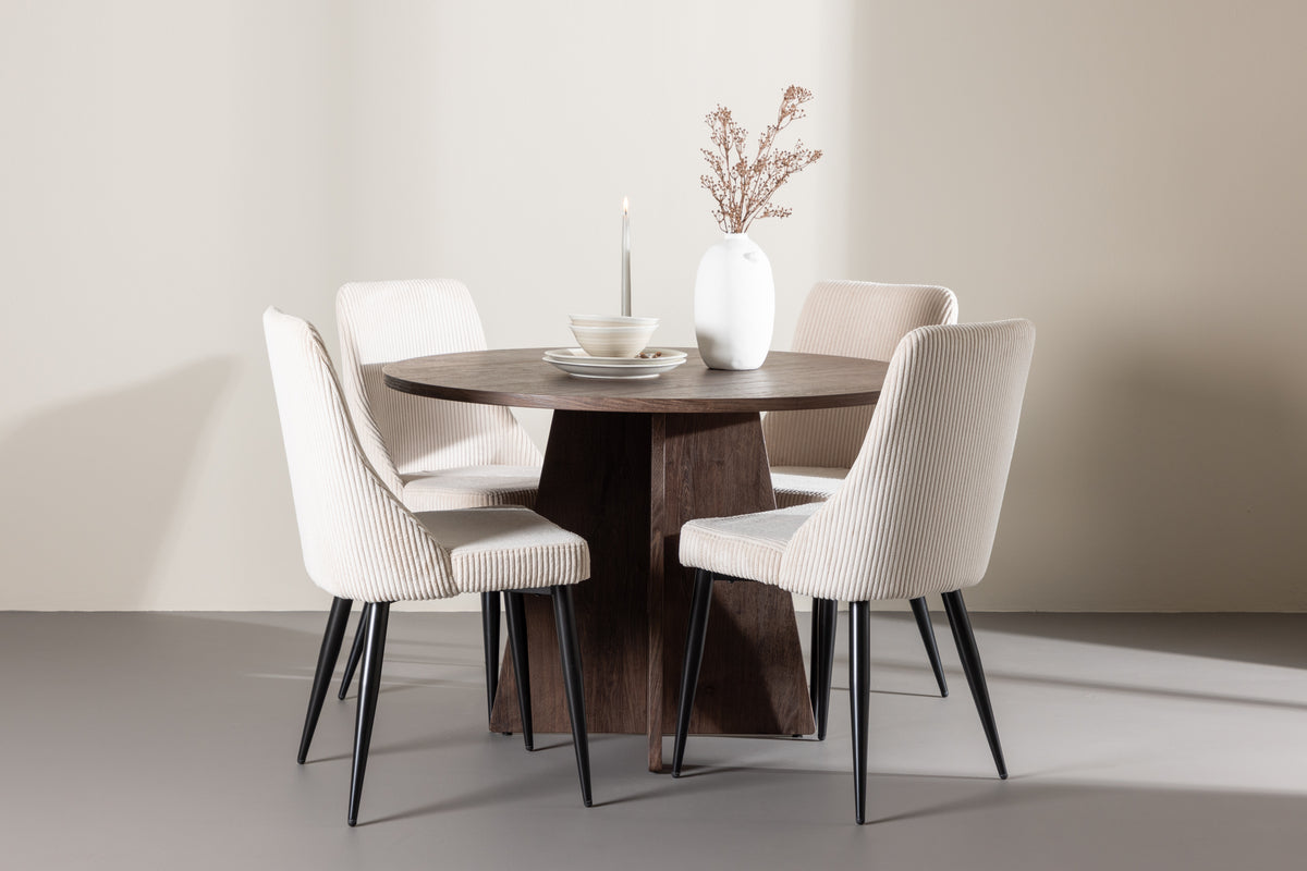 Dining Chair 2-pack Beige + Round Dining Table ø110 Mocca