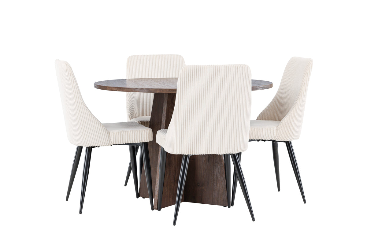 Dining Chair 2-pack Beige + Round Dining Table ø110 Mocca