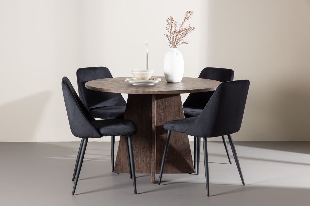 Dining Chair 2-pack Black + Round Dining Table ø110 Mocca