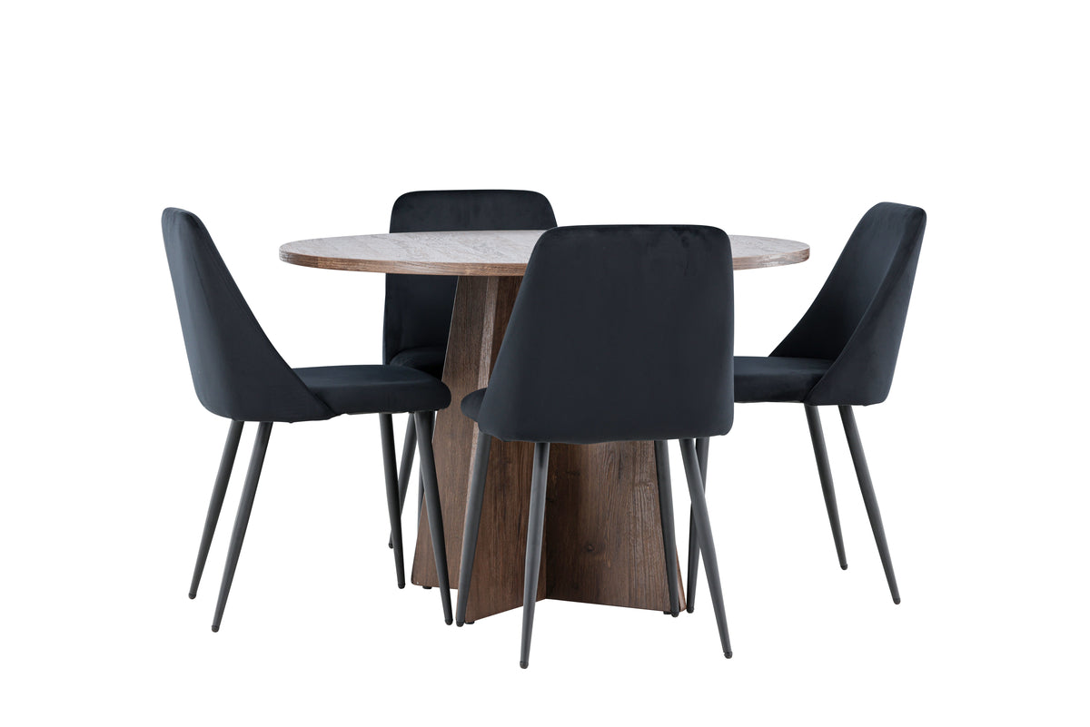 Dining Chair 2-pack Black + Round Dining Table ø110 Mocca