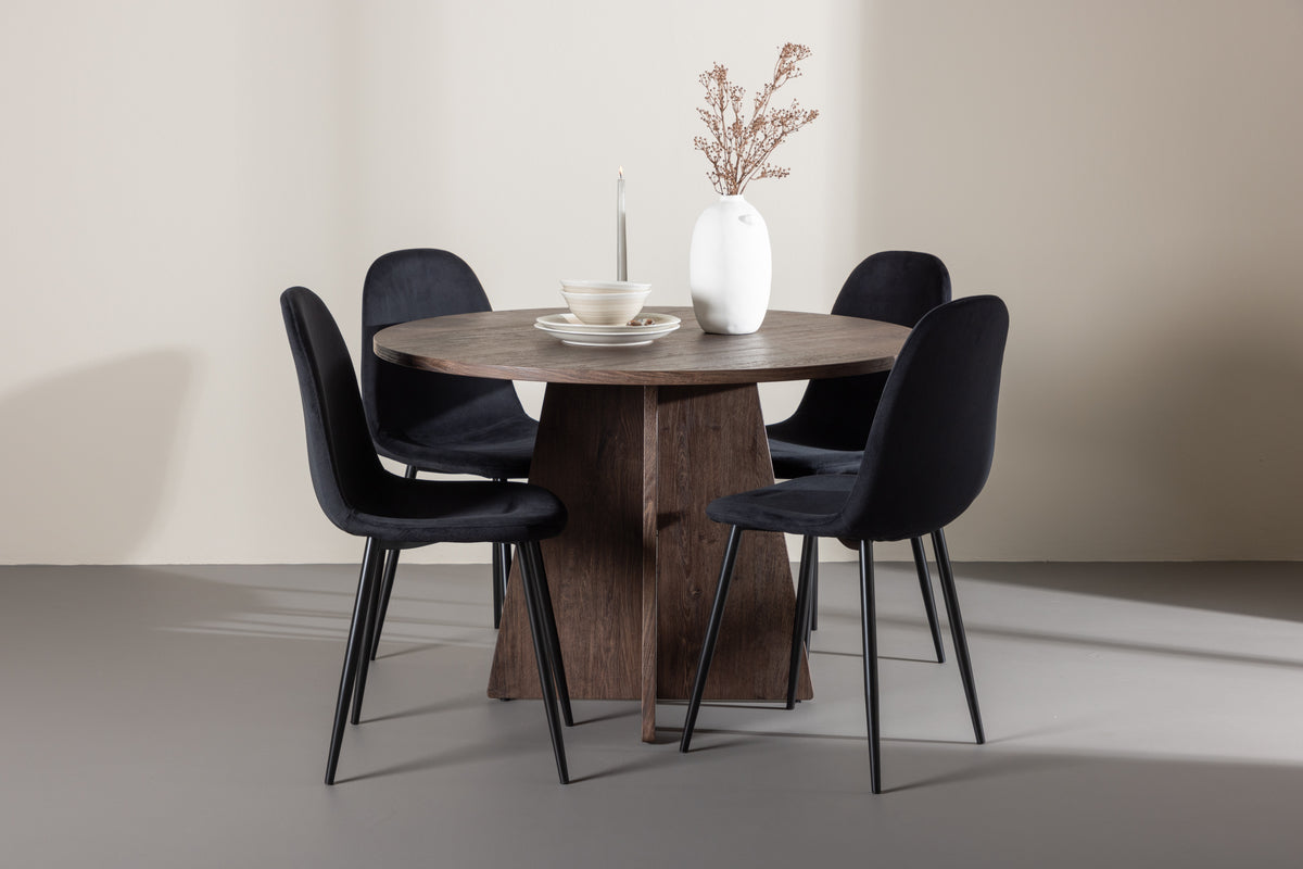 Dining Chair 2-pack Black + Round Dining Table ø110 Mocca