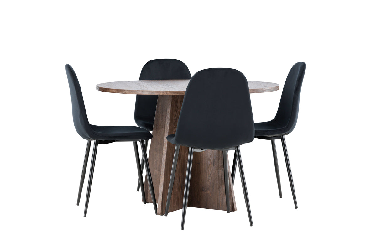 Dining Chair 2-pack Black + Round Dining Table ø110 Mocca