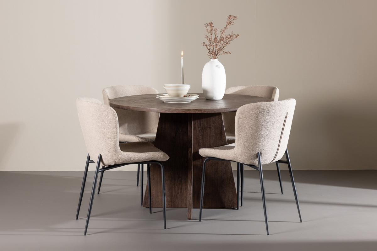 Dining Chair 2-pack Beige + Round Dining Table ø110 Mocca