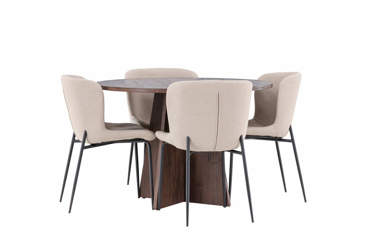 Dining Chair 2-pack Beige + Round Dining Table ø110 Mocca