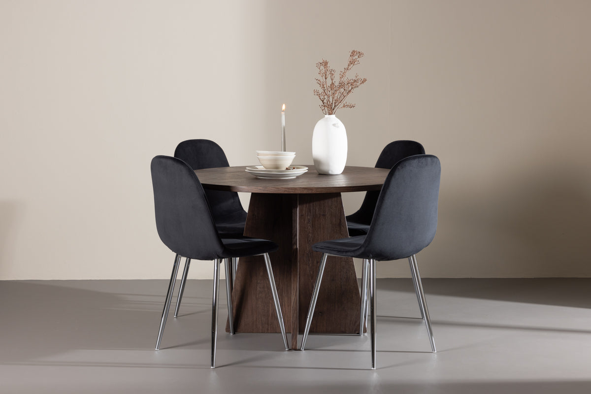 Dining Chair 2-pack Black + Round Dining Table ø110 Mocca