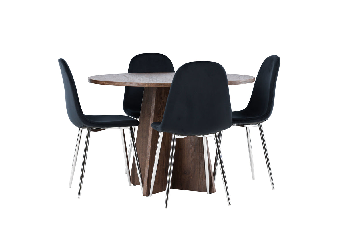 Dining Chair 2-pack Black + Round Dining Table ø110 Mocca