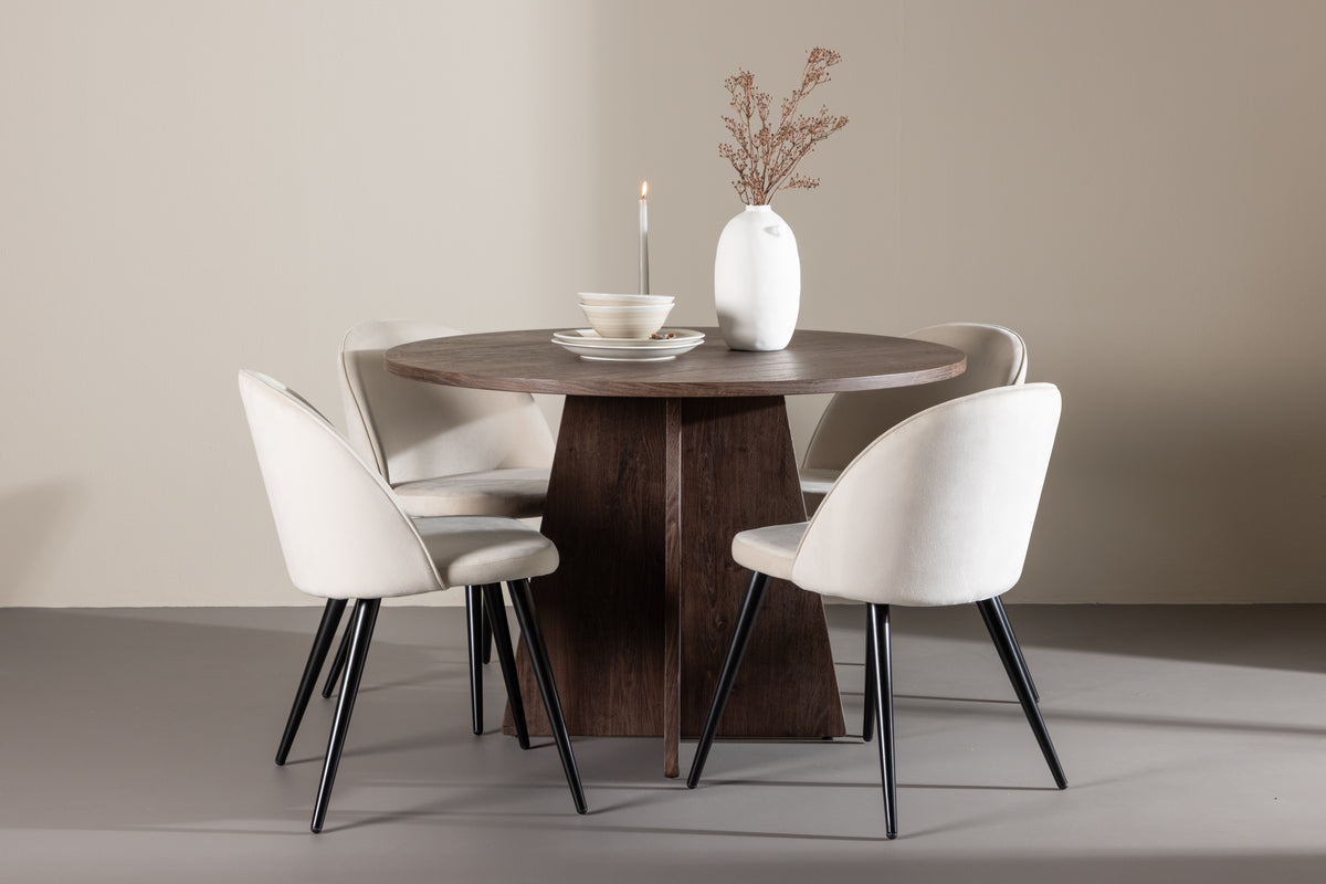 Dining Chair 2-pack Beige + Round Dining Table ø110 Mocca