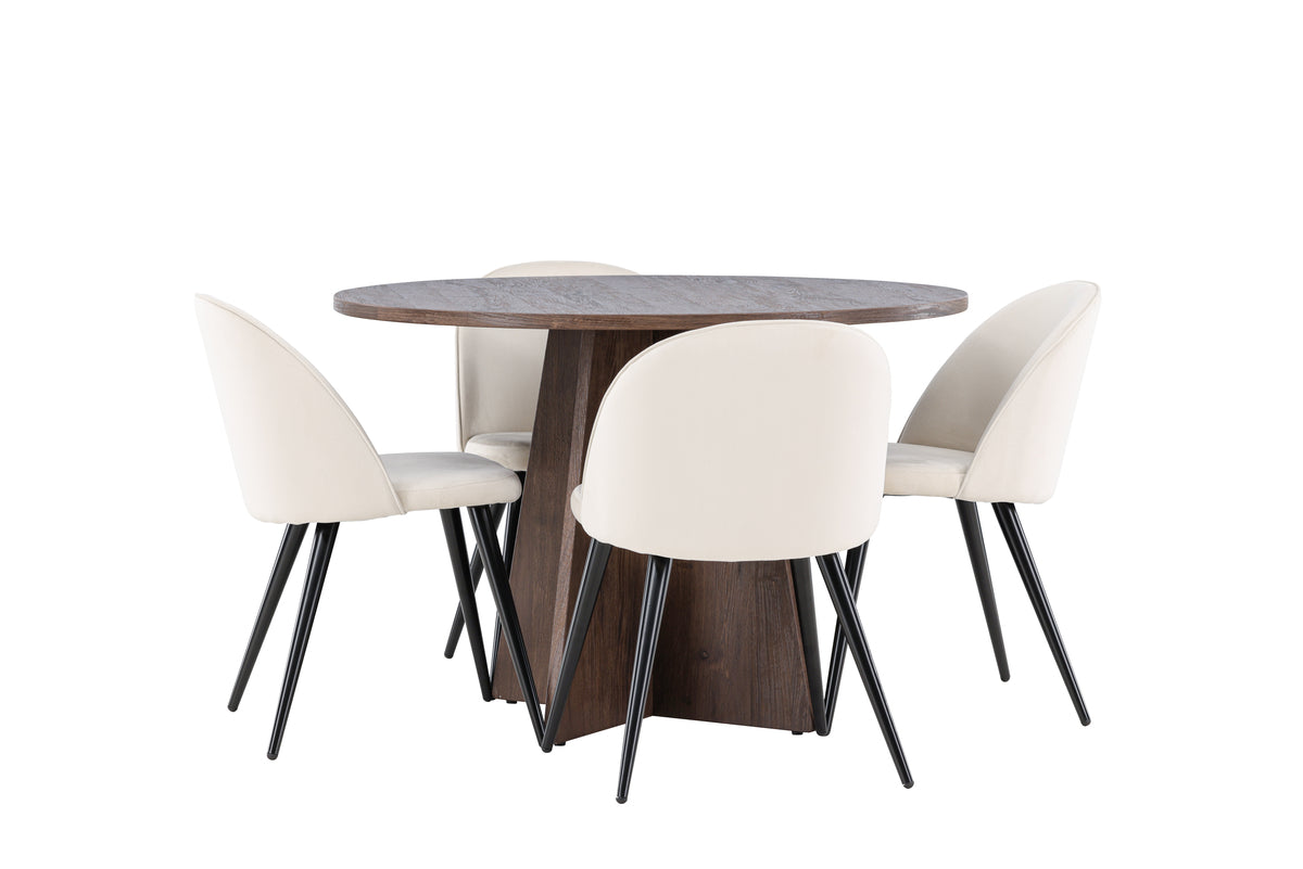 Dining Chair 2-pack Beige + Round Dining Table ø110 Mocca